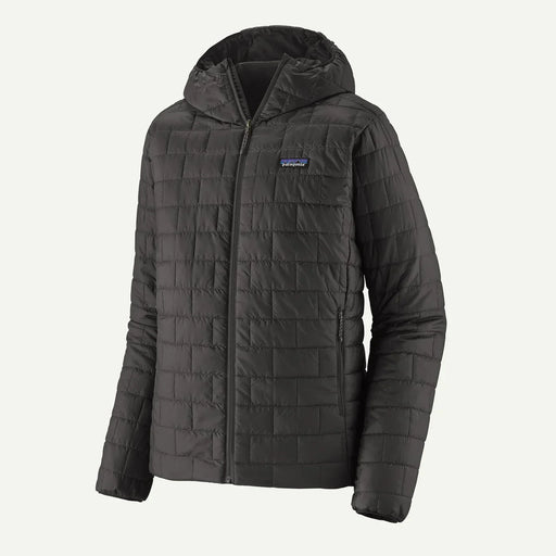 Patagonia Nano Puff black hooded insulated jacket for watersports and outdoor activities