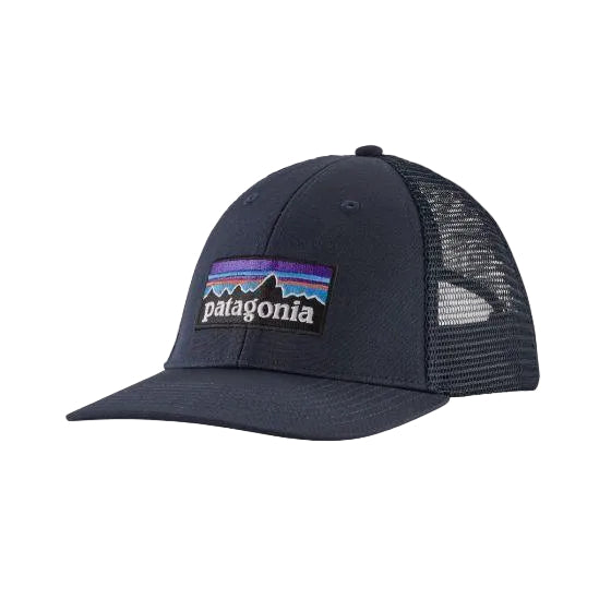 Patagonia trucker cap in navy with mesh back and embroidered logo patch, surf clothing