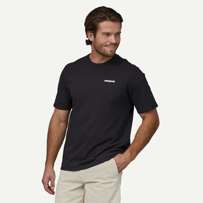 Patagonia black short sleeve logo t-shirt for men, ideal surf and watersports clothing