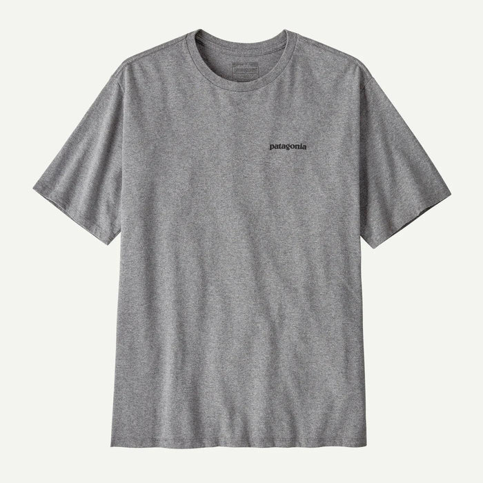 Patagonia grey short sleeve t-shirt with small chest logo, surf clothing