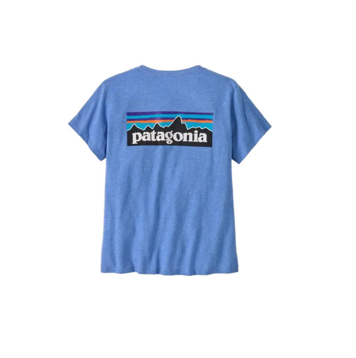 Blue Patagonia t-shirt with logo on a white background