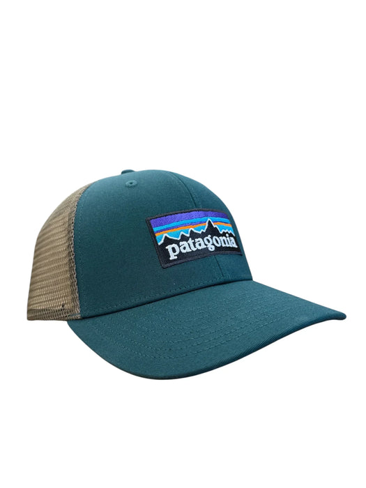 Patagonia P-6 Logo trucker hat in cascade green with mesh back panel