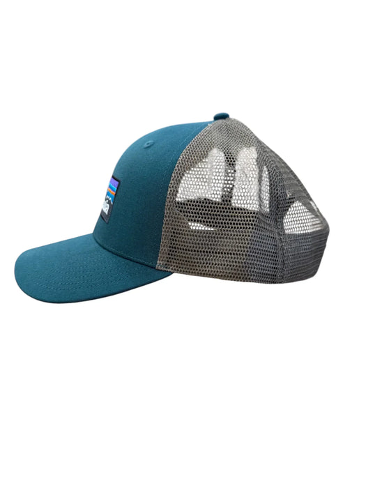 Patagonia P-6 Logo trucker hat in cascade green with mesh back, surf clothing accessory
