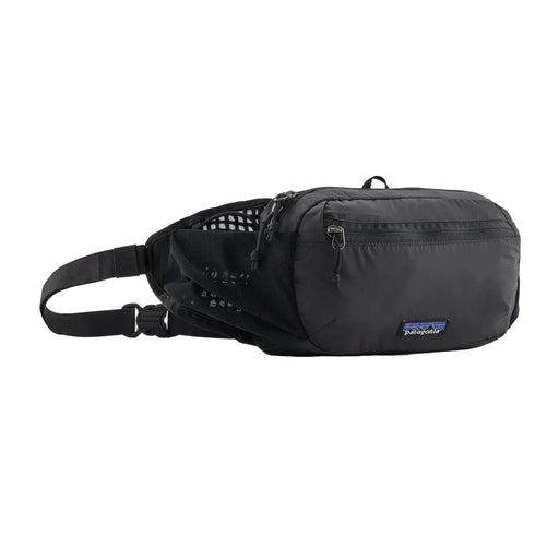 Black waist bag with Patagonia logo on a white background