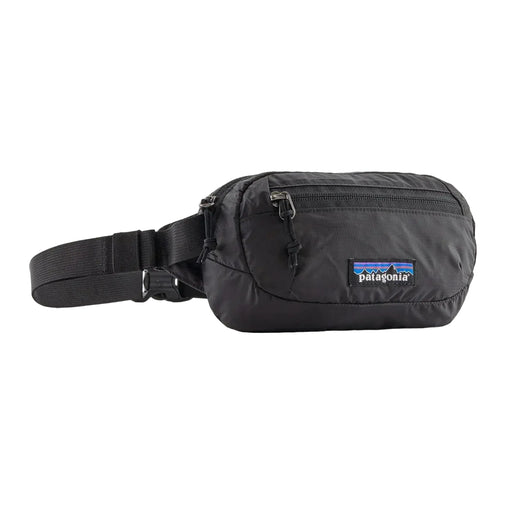 Black waist bag with Patagonia logo on a white background