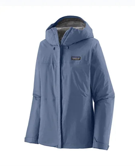 Patagonia Torrentshell 3L rain jacket in current blue with hood, waterproof surf clothing