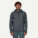 Patagonia Torrentshell 3L rain jacket in smolder blue with hood, front view