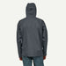 Back view of Patagonia Torrentshell 3L rain jacket in smolder blue with hood up
