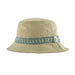 Patagonia Wavefarer bucket hat in weathered stone with blue patterned band, surf clothing
