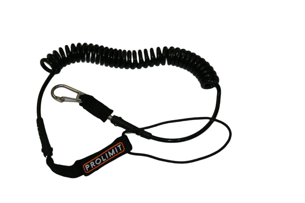 Prolimit black coiled wing board leash with carabiner for watersports