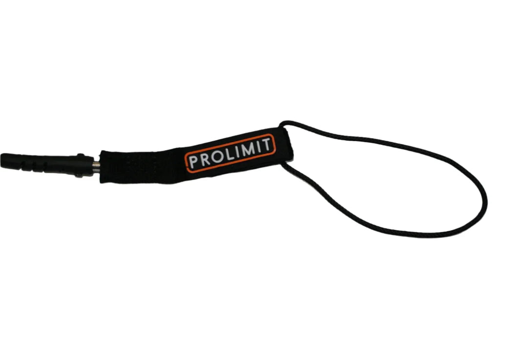 Prolimit coiled wing board leash in black with visible logo, watersports accessory