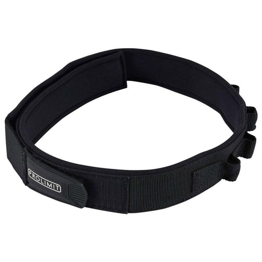 Prolimit black wingfoil waist belt with secure Velcro closure, watersports accessory