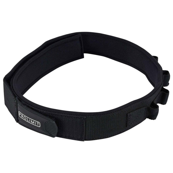 Prolimit black wingfoil waist belt with secure Velcro closure, watersports accessory