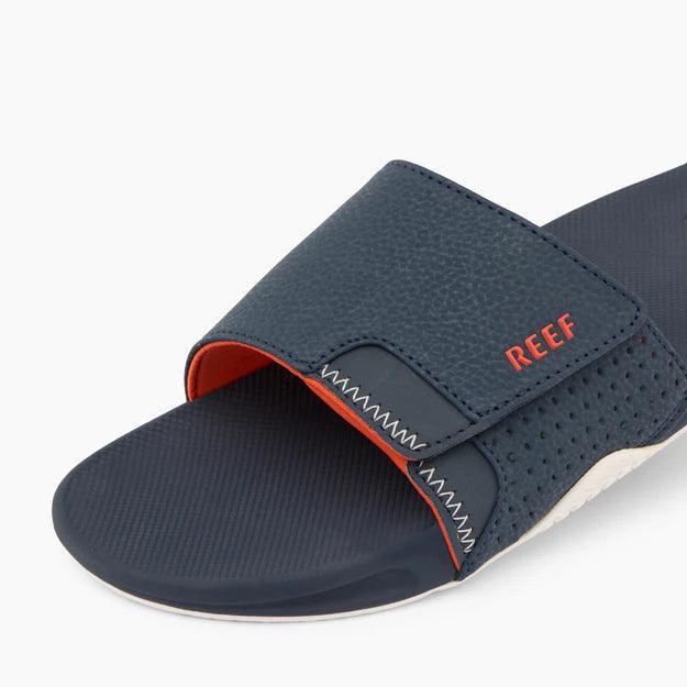 Reef Fanning Slide sandal navy orange white, adjustable strap, watersports footwear
