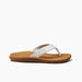 Reef Santa Ana flip flop sandal with white strap and brown sole, side view