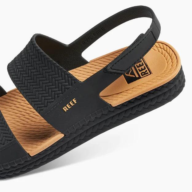 Reef Water Vista black and tan sandals with woven strap design, watersports footwear