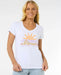Rip Curl Cala V-neck white surf tee with sun graphic, womens surf clothing