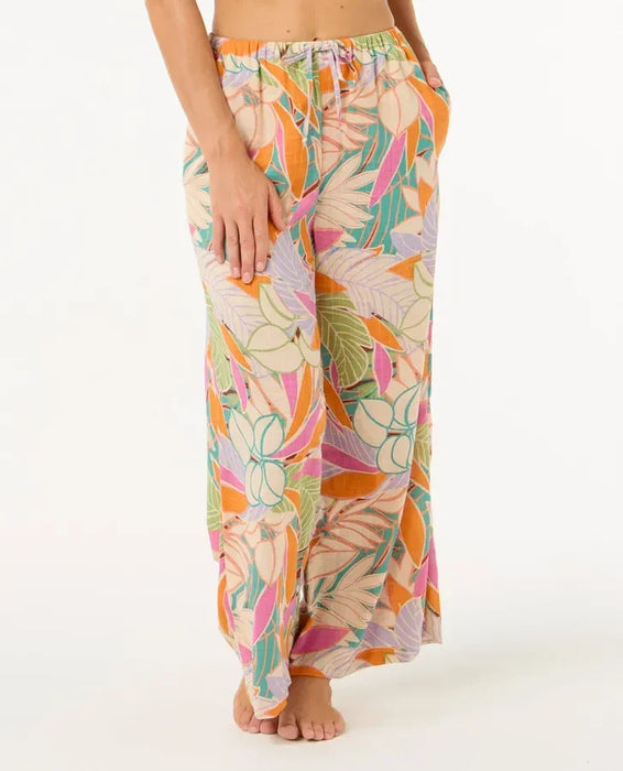 Rip Curl women's loose beach pants with colorful tropical leaf print design