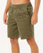 Rip Curl men's cord volley short in dusty olive, elastic waistband, surf clothing