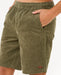 Rip Curl olive green corduroy surf shorts with logo patch and elastic waistband