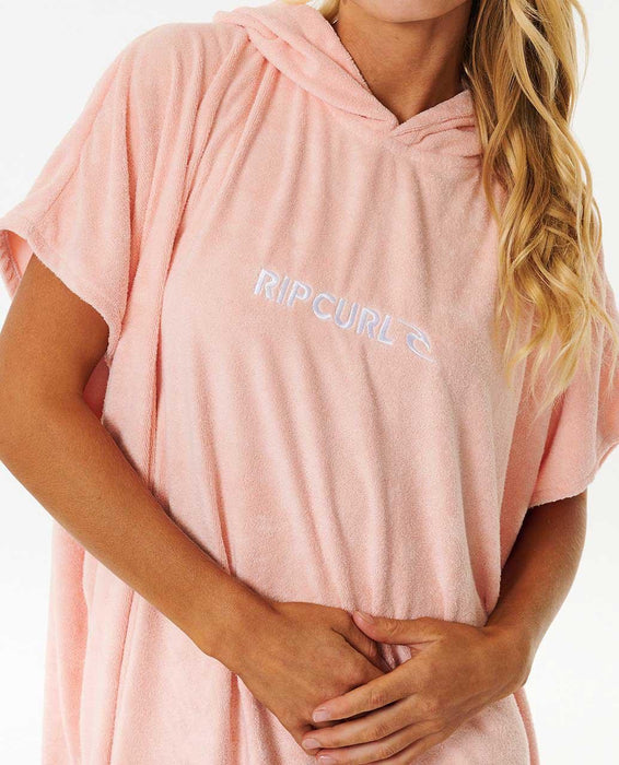 Rip Curl peach hooded towel poncho for watersports, soft surf changing robe