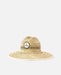 Rip Curl straw surf sun hat with wide brim and black logo patch, beachwear accessory