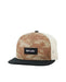 Rip Curl trucker cap with gold palm tree print and black brim, mesh back panel