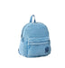 Light blue denim backpack on a white background