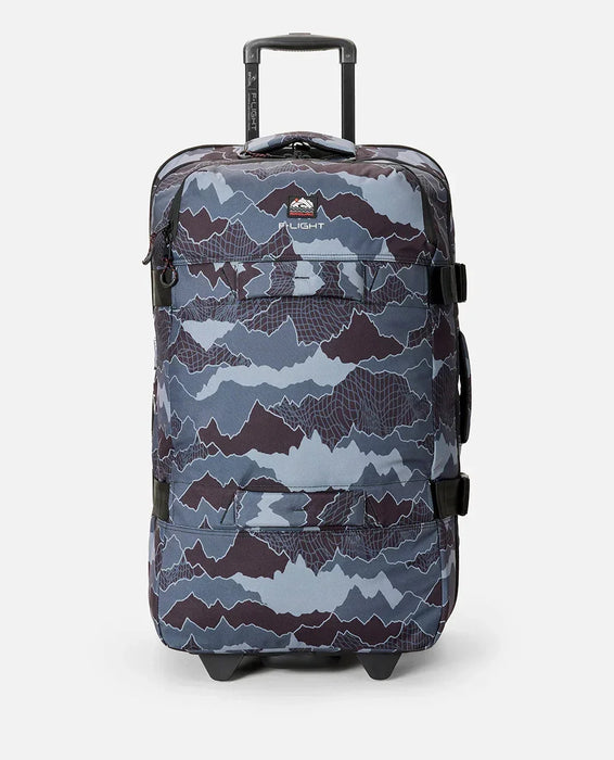 Rip Curl F-Light Global 100L travel bag with blue camo pattern and telescopic handle