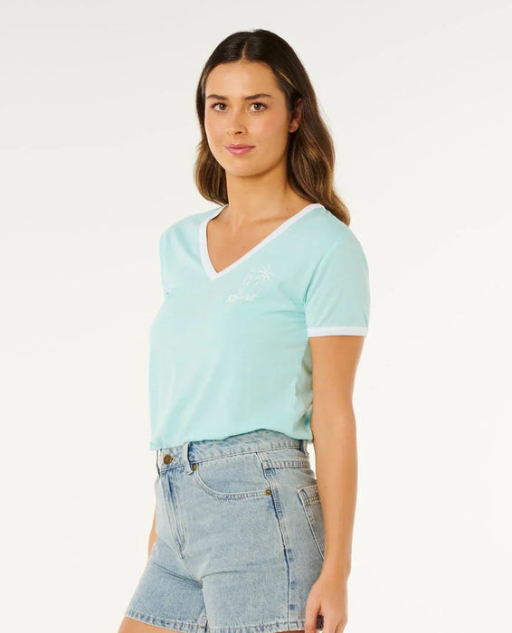 Rip Curl Hotel Malibu V-Neck Tee Light Sea Blue