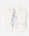 Rip Curl open toe flip flops, white textured soles with light blue straps, surf footwear
