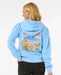 Rip Curl women’s blue hoody with floral and beach graphic on back, surf clothing