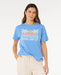 Rip Curl Malibu Relaxed Tee in cornflower blue with surf graphic and palm trees, surf clothing