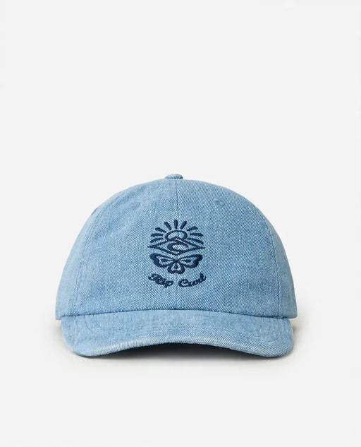 Rip Curl mid blue cap with embroidered sun and wave logo, surf clothing accessory