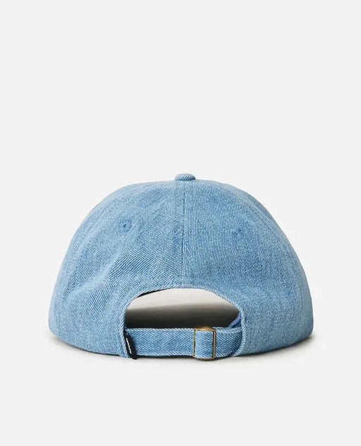 Rip Curl mid blue cap rear view with adjustable strap, surf clothing accessory