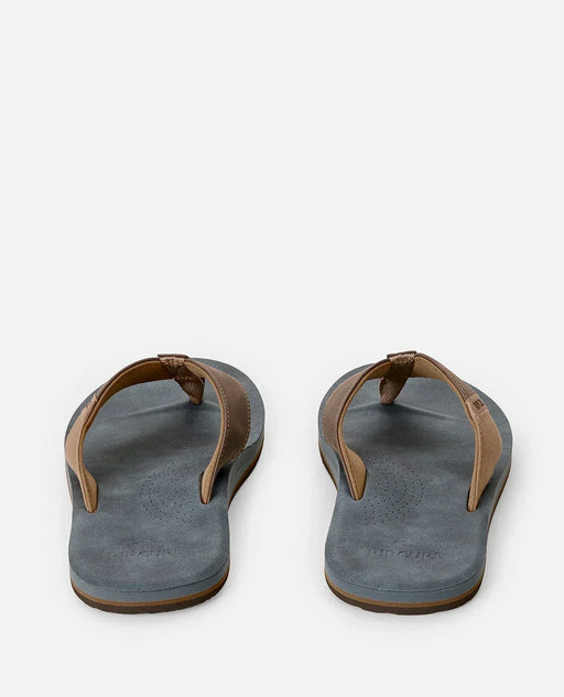 Rip Curl Oxford Bloom dark grey open toe flip flops with brown straps, rear view