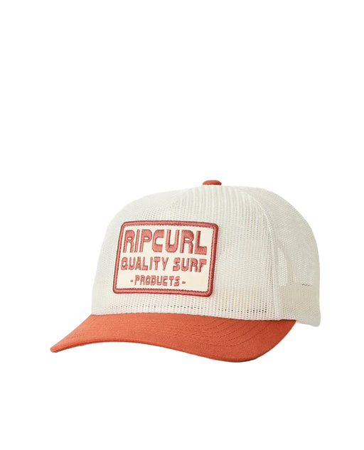 Rip Curl trucker cap with mesh back, cream crown, and baked clay visor, surf clothing