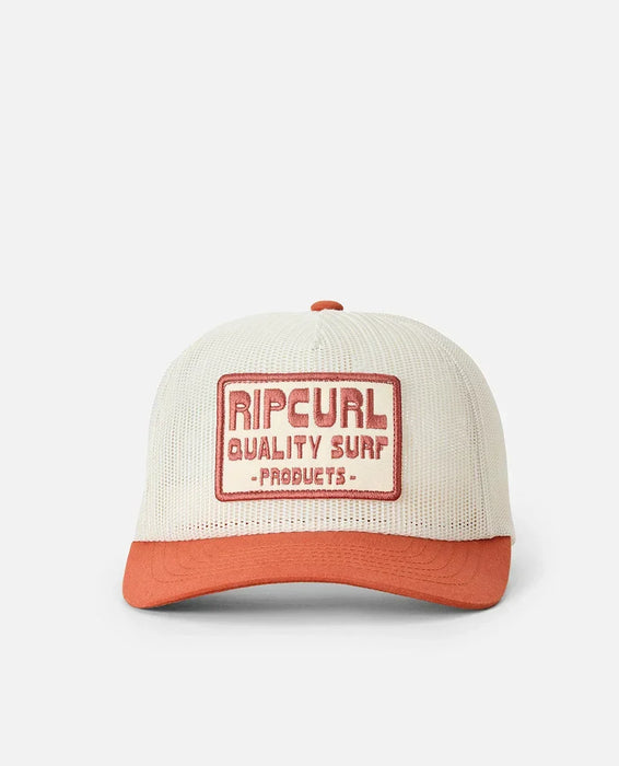 Rip Curl trucker cap, mesh white with baked clay peak, surf clothing accessory