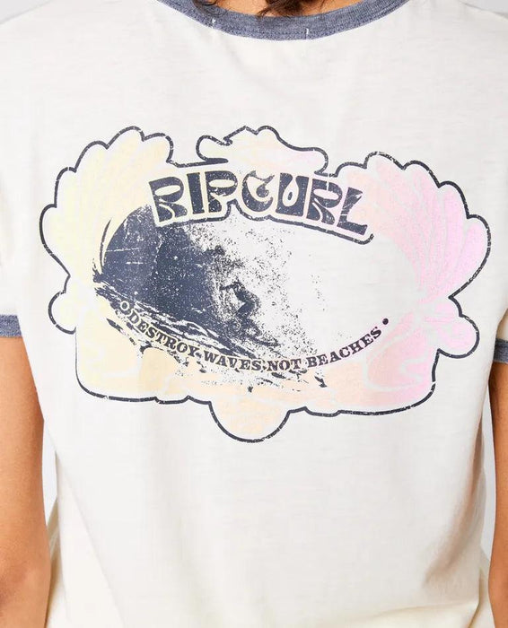 Rip Curl Ringer Neon Off White Ladies T-Shirt - Boardworx