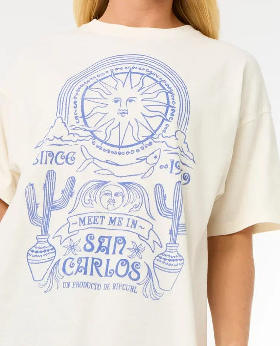 Rip Curl San Carlos heritage tee in bone, featuring blue sun and cactus graphic print