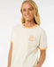 Rip Curl San Carlos ringer tee in bone with orange trim, surf clothing for watersports