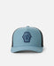 Rip Curl kids trucker cap in faded denim blue with mesh back and embroidered front logo.