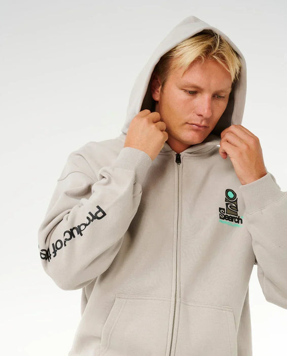 Rip Curl Search zip hoodie in stone colour, front zip, logo chest and sleeve, surf clothing