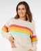 Rip Curl surf revival relaxed crew sweatshirt in oatmeal with colorful stripes, women's surf clothing