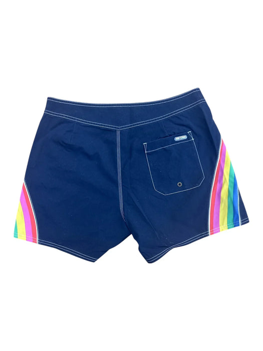 Rip Curl dark navy boardshorts with rainbow side stripes and back pocket