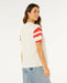 Rip Curl Surf Side Heritage Tee bone colour with red striped sleeves, surf clothing