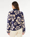 Rip Curl surfside polar fleece jacket in navy with beige floral print, back view