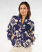 Rip Curl navy polar fleece jacket with cream floral print, women's surf clothing