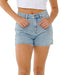 Rip Curl Tabby denim shorts in vintage blue, high-waisted surf clothing for women