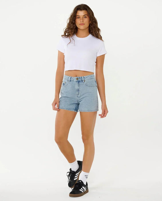 Rip Curl Tabby denim shorts in vintage blue, surf clothing for women